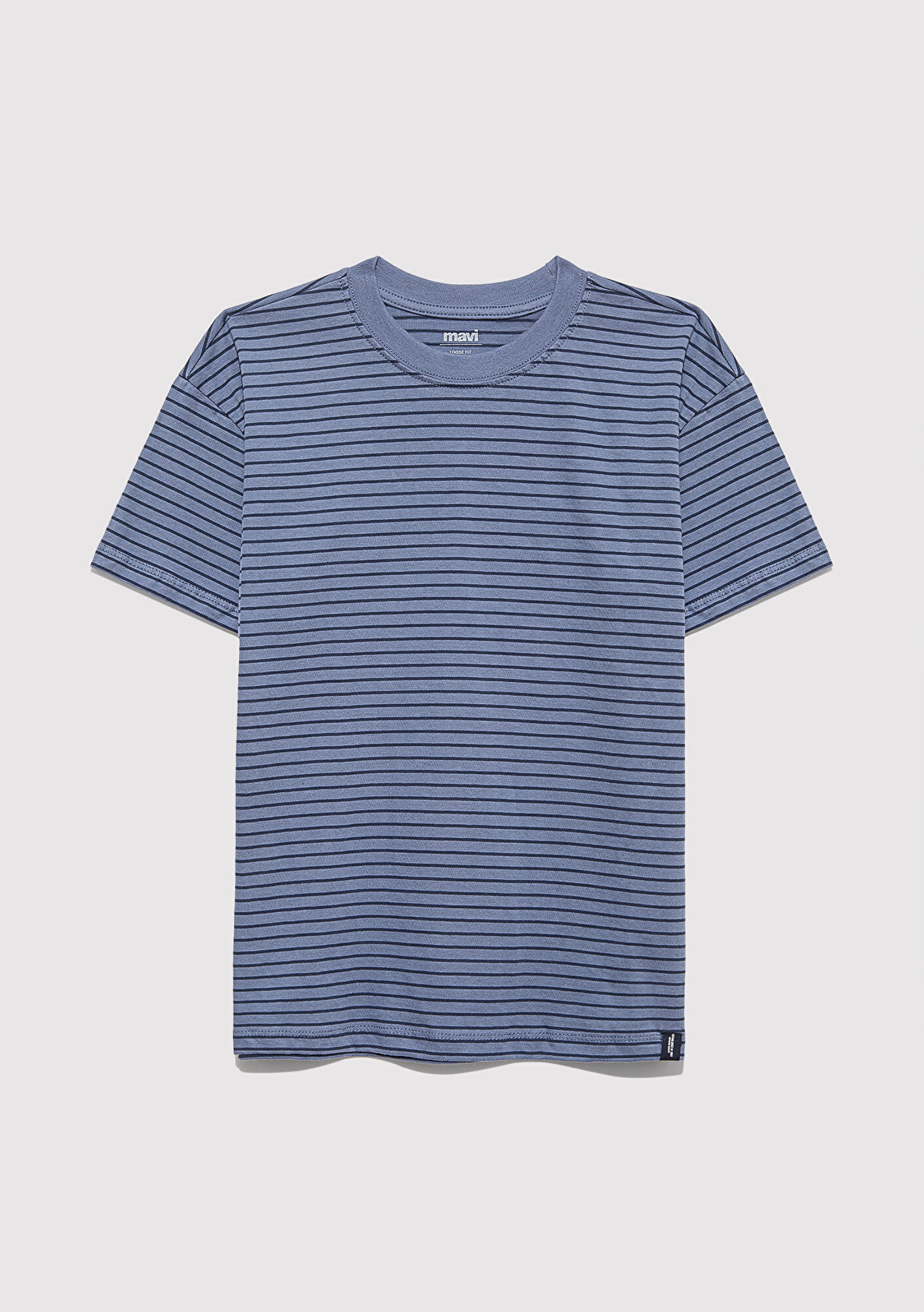  Mavi Lacivert Çizgili Tişört Loose Fit / Bol Rahat Kesim 6610390-90788
