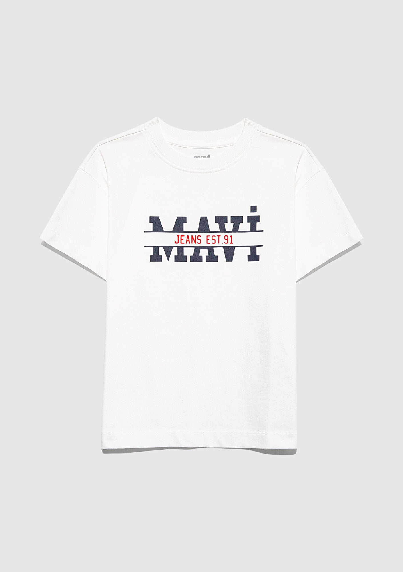  Mavi Mavi Logo Baskılı Beyaz Tişört Loose Fit / Bol Rahat Kesim 6610397-70057