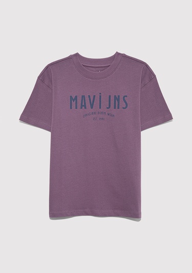  Mavi Mavi Jns Baskılı Mor Tişört Loose Fit / Bol Rahat Kesim 6610396-70656