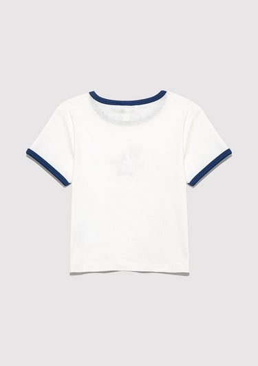  Mavi Baskılı Beyaz Tişört Fitted / Vücuda Oturan Kesim 7610345-70057