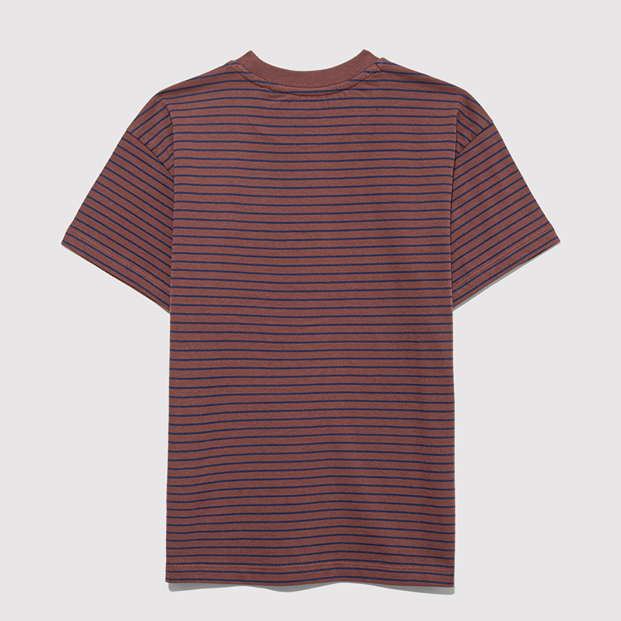 Mavi Kahverengi Çizgili Tişört Loose Fit / Bol Rahat Kesim 6610390-90787