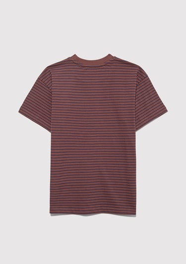  Mavi Kahverengi Çizgili Tişört Loose Fit / Bol Rahat Kesim 6610390-90787