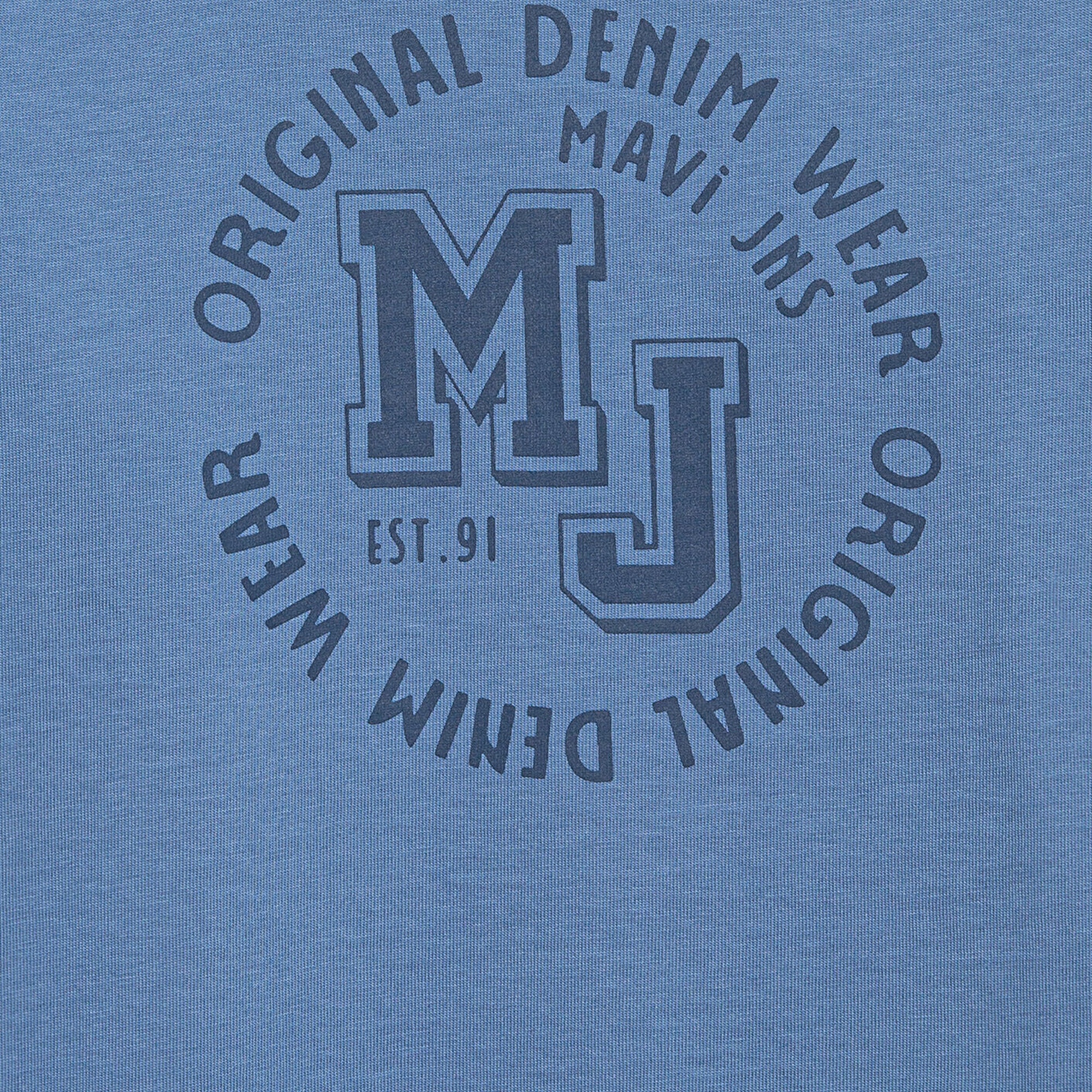 Mavi MJ Logo Baskılı Mavi Tişört Loose Fit / Bol Rahat Kesim 6610395-83767