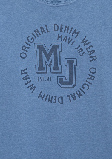  Mavi MJ Logo Baskılı Mavi Tişört Loose Fit / Bol Rahat Kesim 6610395-83767