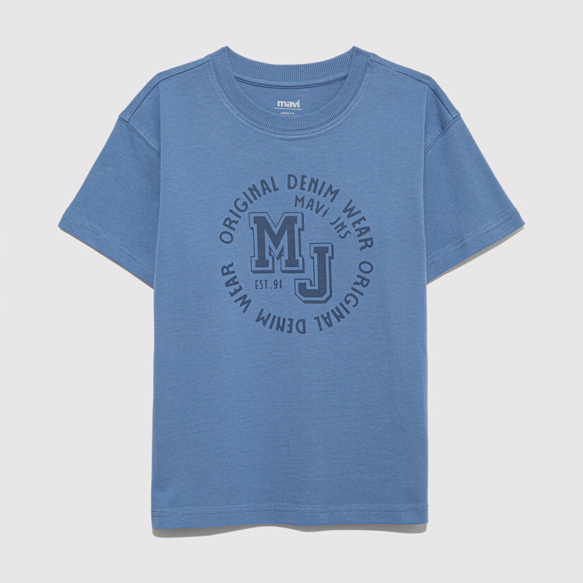 Mavi MJ Logo Baskılı Mavi Tişört Loose Fit / Bol Rahat Kesim 6610395-83767