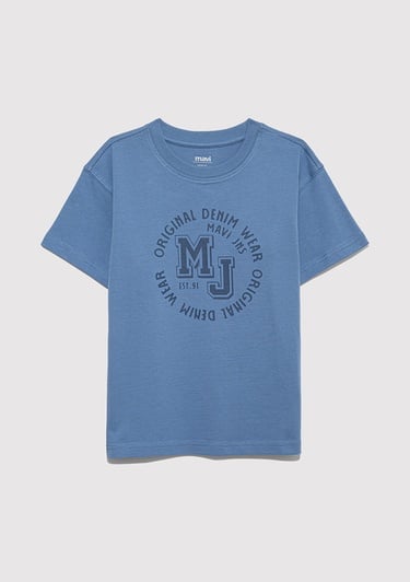  Mavi MJ Logo Baskılı Mavi Tişört Loose Fit / Bol Rahat Kesim 6610395-83767