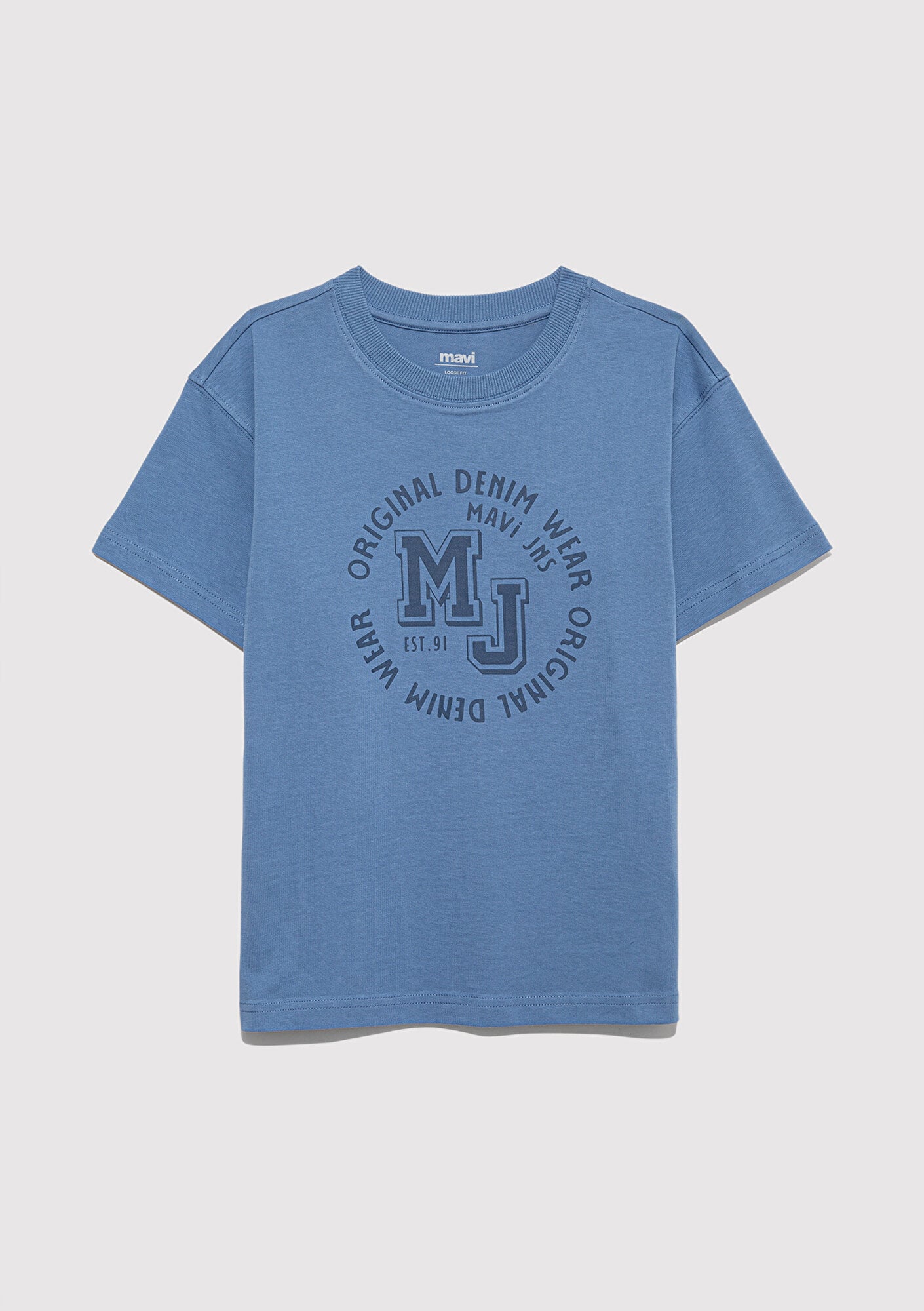  Mavi MJ Logo Baskılı Mavi Tişört Loose Fit / Bol Rahat Kesim 6610395-83767