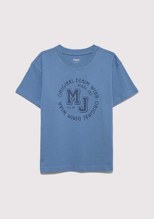  Mavi MJ Logo Baskılı Mavi Tişört Loose Fit / Bol Rahat Kesim 6610395-83767
