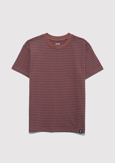  Mavi Kahverengi Çizgili Tişört Loose Fit / Bol Rahat Kesim 6610390-90787