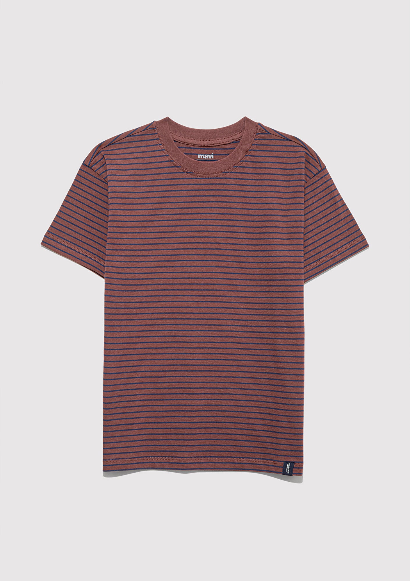  Mavi Kahverengi Çizgili Tişört Loose Fit / Bol Rahat Kesim 6610390-90787