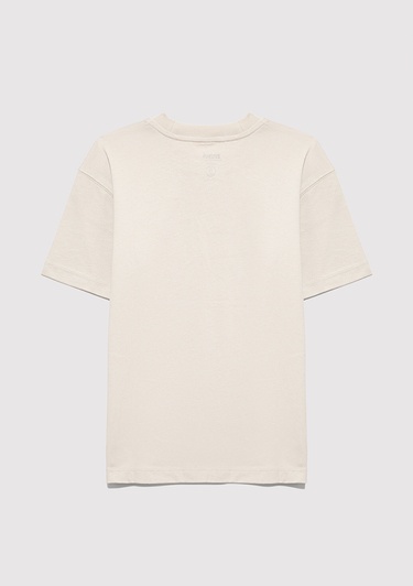  Mavi MV Logo Baskılı Bej Tişört Loose Fit / Bol Rahat Kesim 6610213-70144