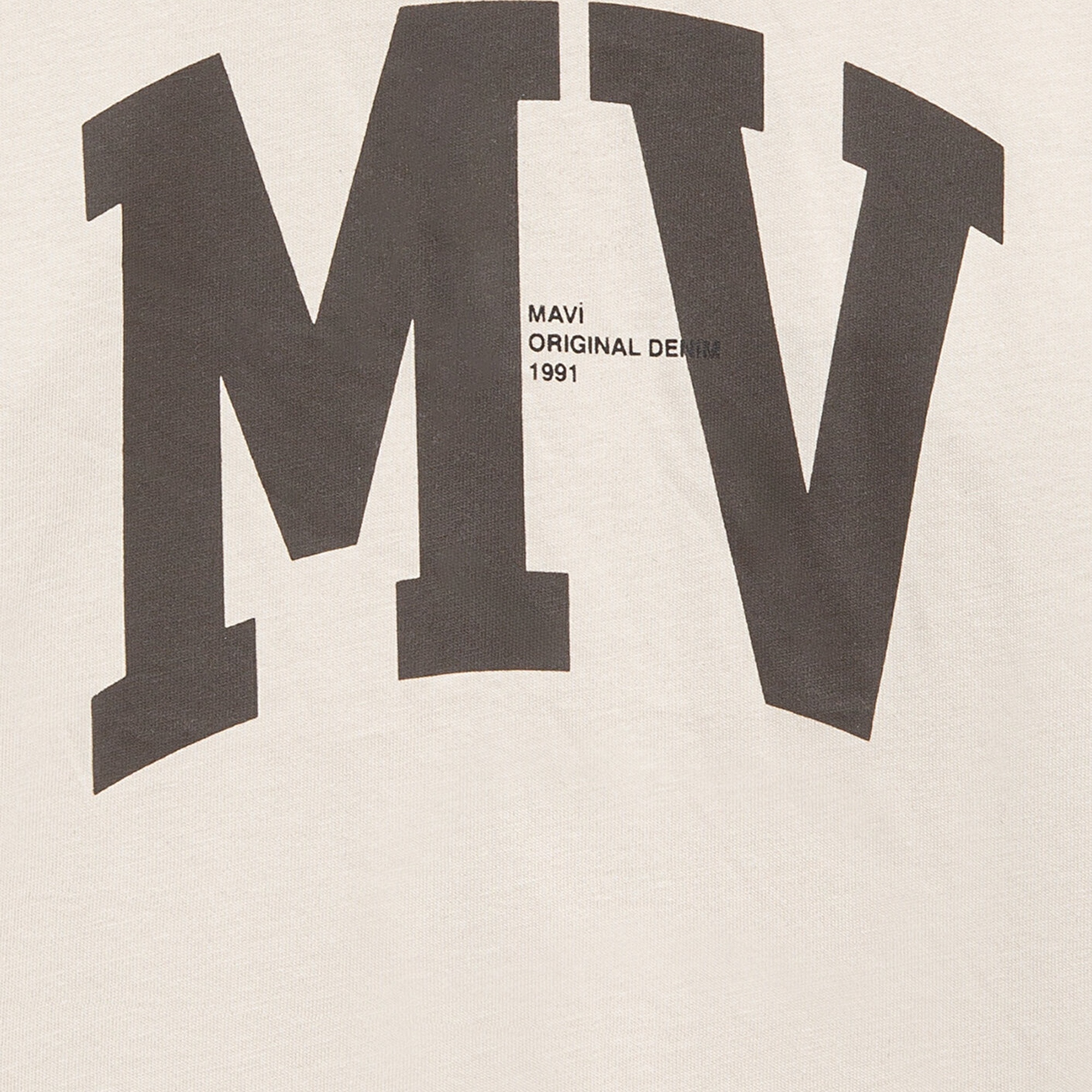 Mavi MV Logo Baskılı Bej Tişört Loose Fit / Bol Rahat Kesim 6610213-70144