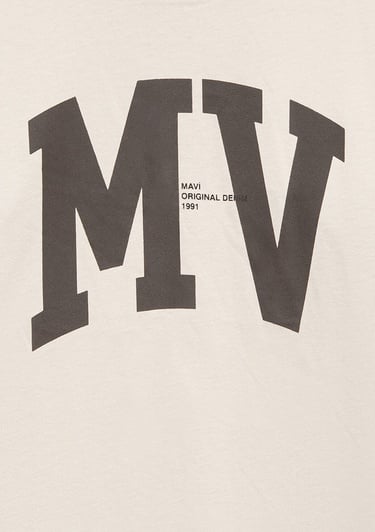  Mavi MV Logo Baskılı Bej Tişört Loose Fit / Bol Rahat Kesim 6610213-70144