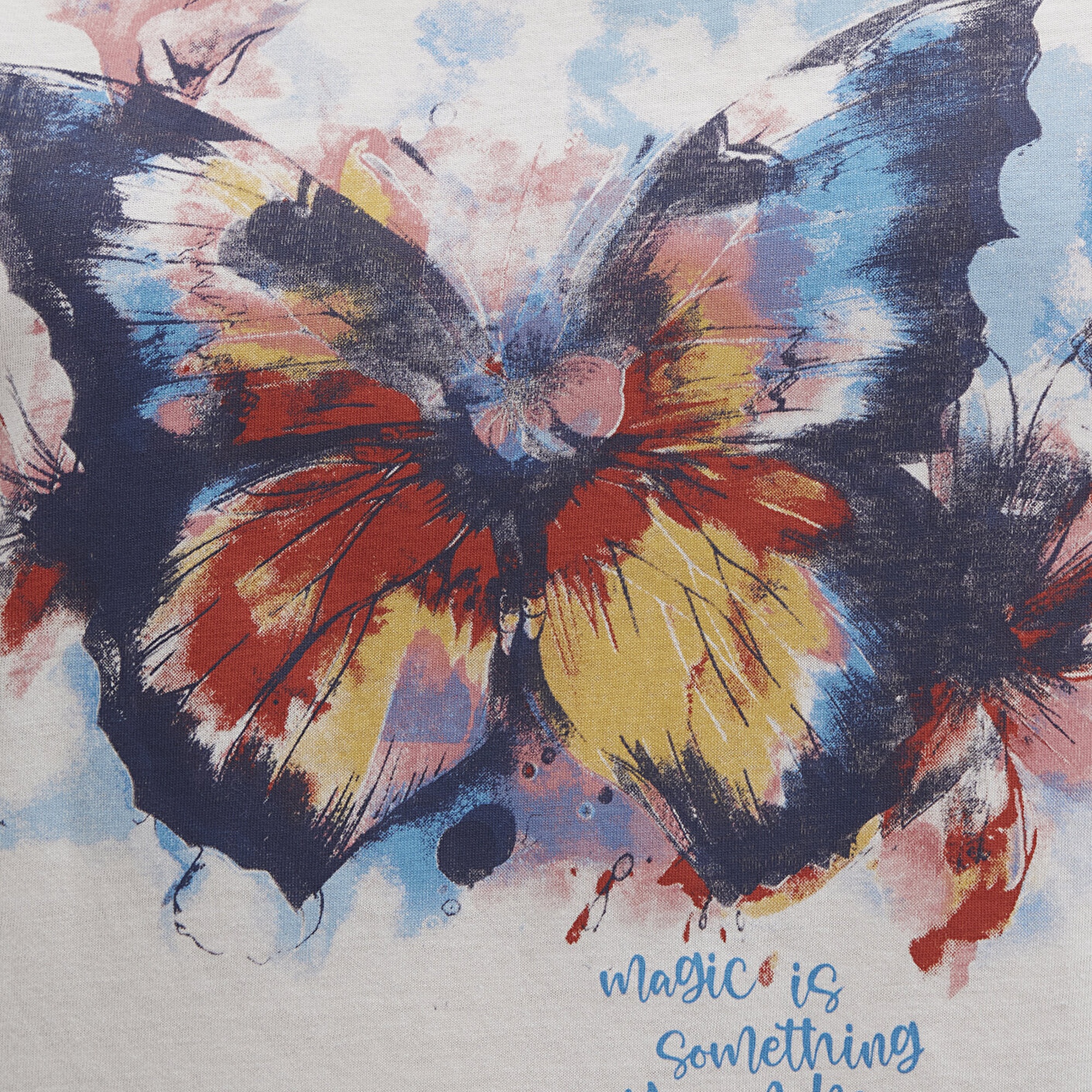 Mavi Kelebek Baksılı Beyaz Tişört Regular Fit / Normal Kesim 1613457-80194