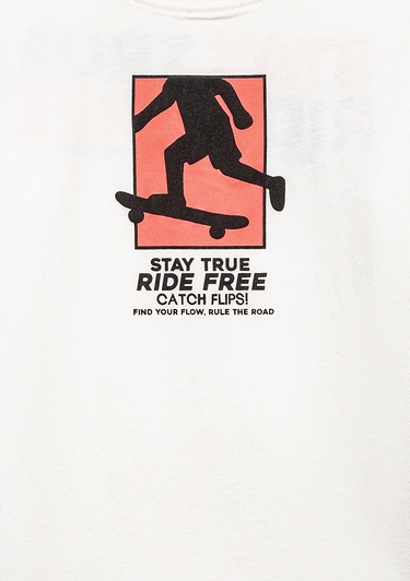  Mavi Baskılı Beyaz Tişört Loose Fit / Bol Rahat Kesim 6610367-70057