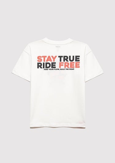  Mavi Baskılı Beyaz Tişört Loose Fit / Bol Rahat Kesim 6610367-70057