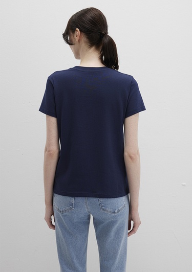  Mavi Kelebek Baskılı Lacivert Tişört Semi Slim Fit / Yarı Dar Kesim 1613456-70497