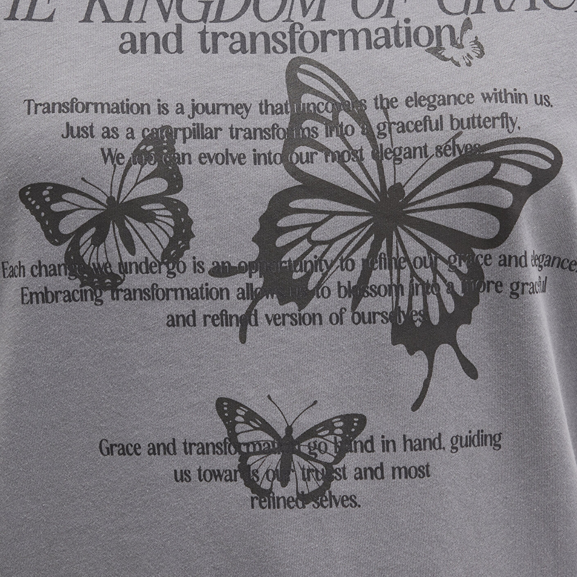 Mavi Kelebek Baskılı Gri Tişört Semi Slim Fit / Yarı Dar Kesim 1613453-91066