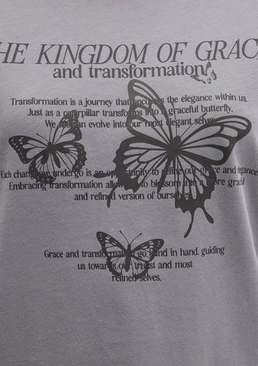  Mavi Kelebek Baskılı Gri Tişört Semi Slim Fit / Yarı Dar Kesim 1613453-91066