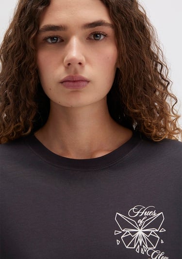  Mavi Kelebek Baskılı Antrasit Tişört Regular Fit / Normal Kesim 1613459-70087