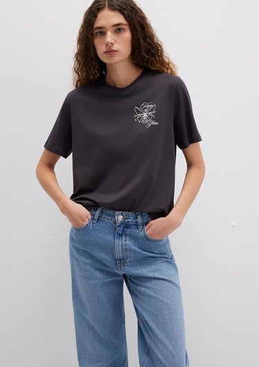  Mavi Kelebek Baskılı Antrasit Tişört Regular Fit / Normal Kesim 1613459-70087