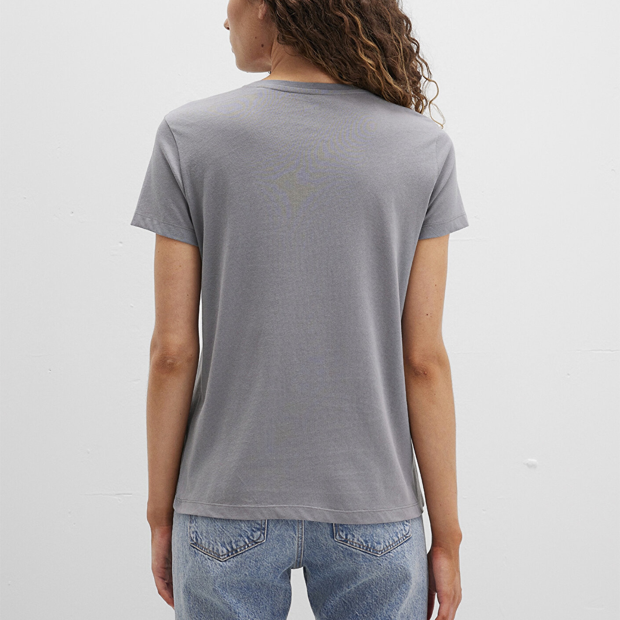 Mavi Kelebek Baskılı Gri Tişört Semi Slim Fit / Yarı Dar Kesim 1613453-91066