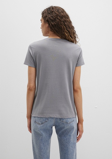  Mavi Kelebek Baskılı Gri Tişört Semi Slim Fit / Yarı Dar Kesim 1613453-91066