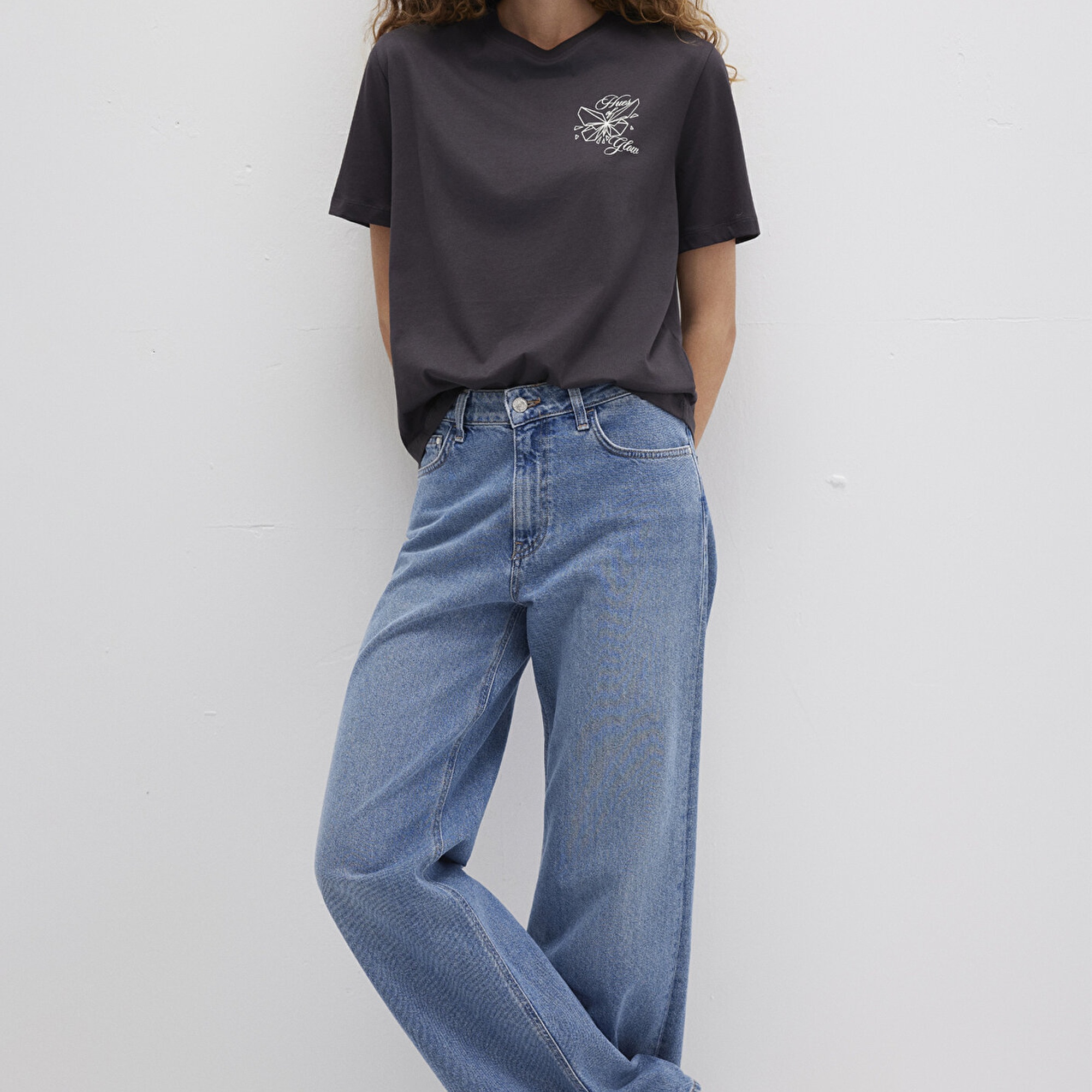 Mavi Kelebek Baskılı Antrasit Tişört Regular Fit / Normal Kesim 1613459-70087