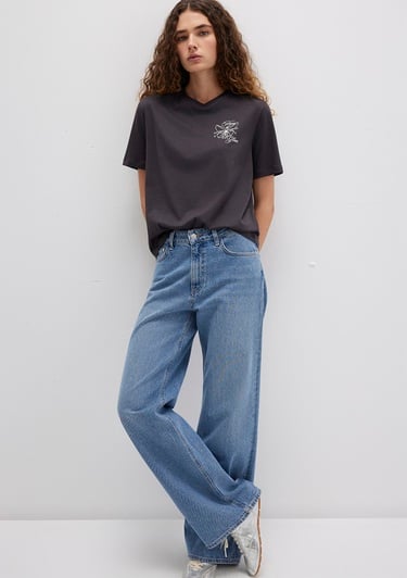  Mavi Kelebek Baskılı Antrasit Tişört Regular Fit / Normal Kesim 1613459-70087