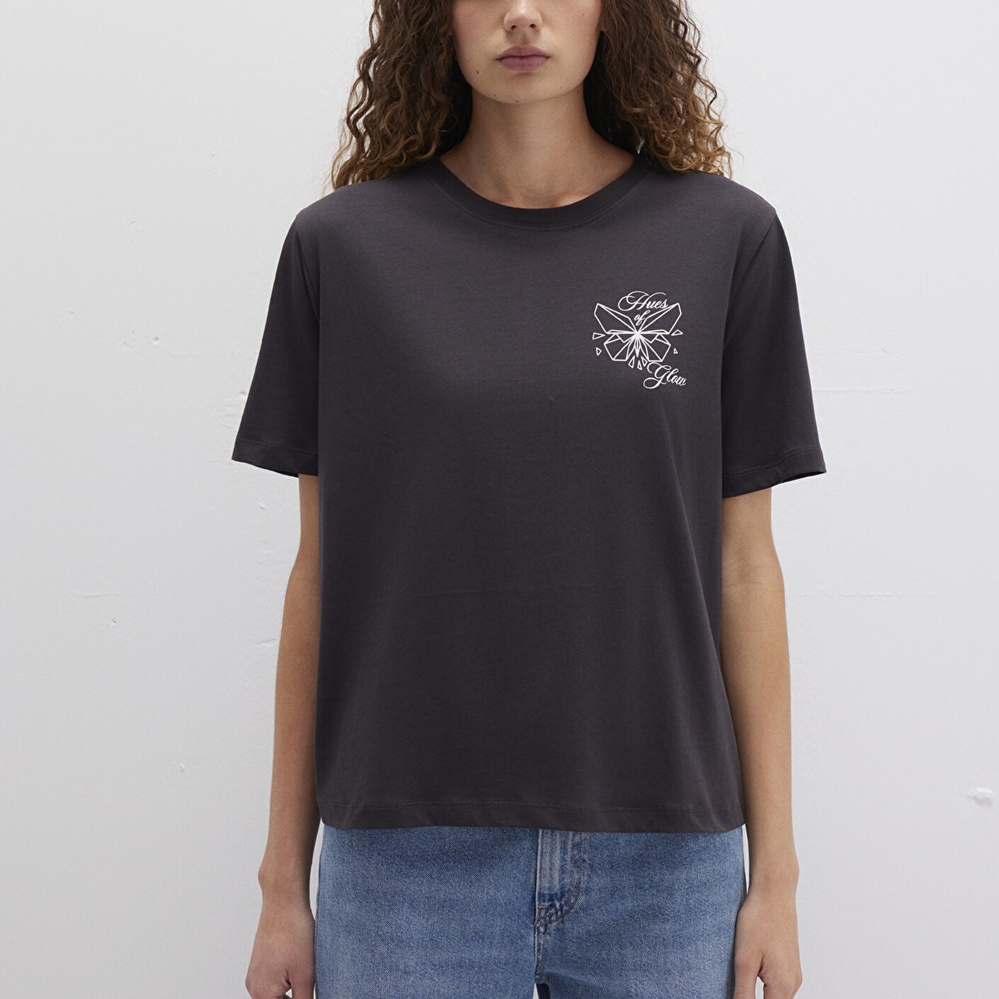 Mavi Kelebek Baskılı Antrasit Tişört Regular Fit / Normal Kesim 1613459-70087