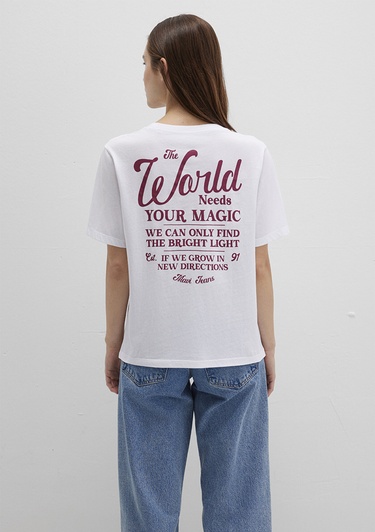  Mavi Baskılı Beyaz Tişört Regular Fit / Normal Kesim 1613486-620