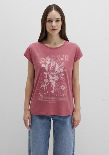  Mavi Çiçek Baskılı Pembe Tişört Regular Fit / Normal Kesim 1613480-71104