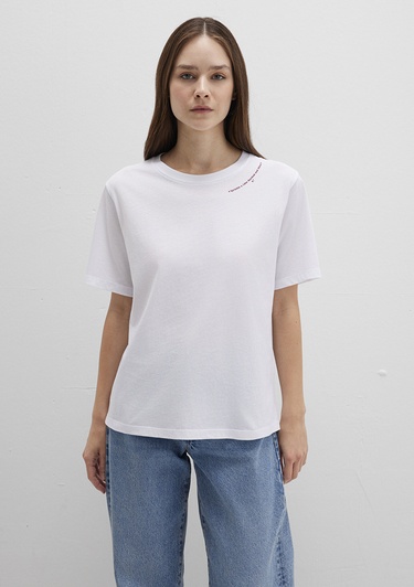  Mavi Baskılı Beyaz Tişört Regular Fit / Normal Kesim 1613486-620