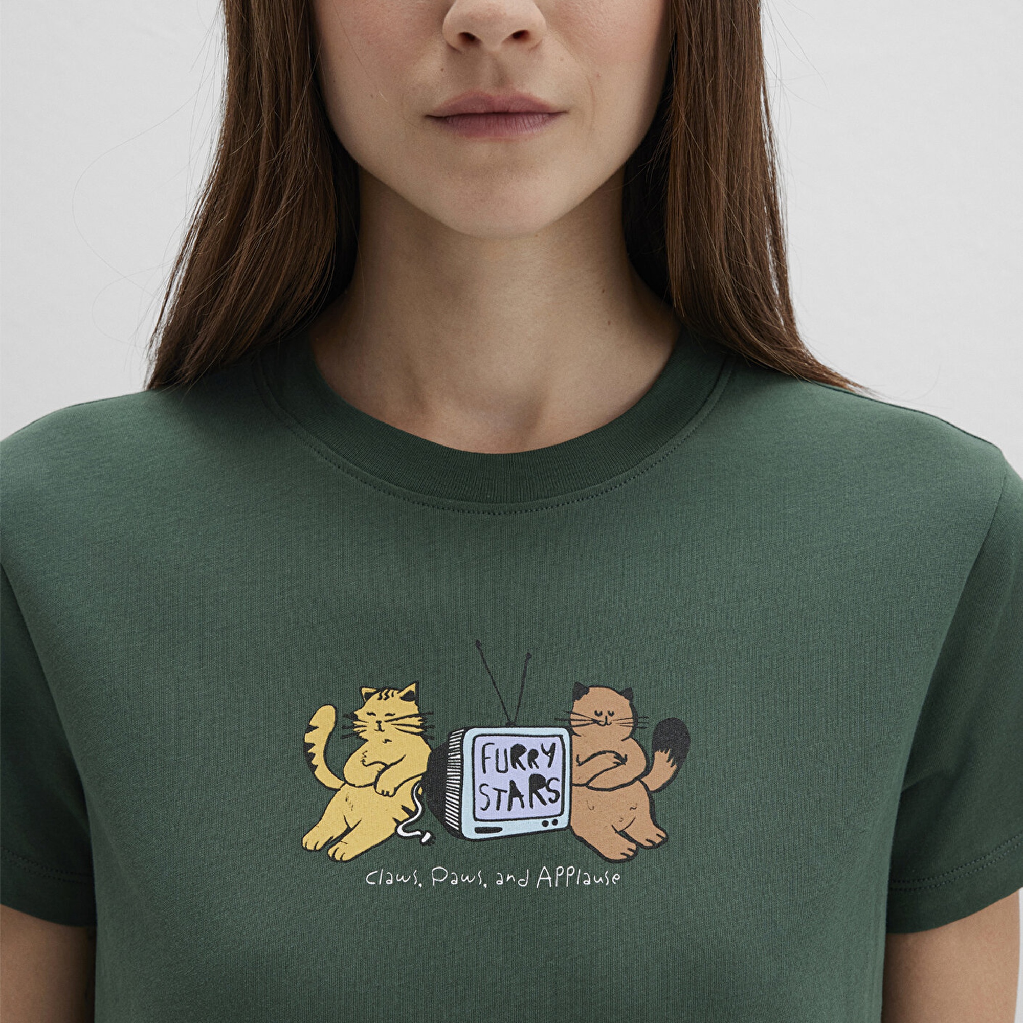 Mavi Kedi Baskılı Yeşil Tişört Semi Slim Fit / Yarı Dar Kesim 1613472-71924