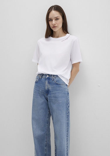  Mavi Baskılı Beyaz Tişört Regular Fit / Normal Kesim 1613486-620