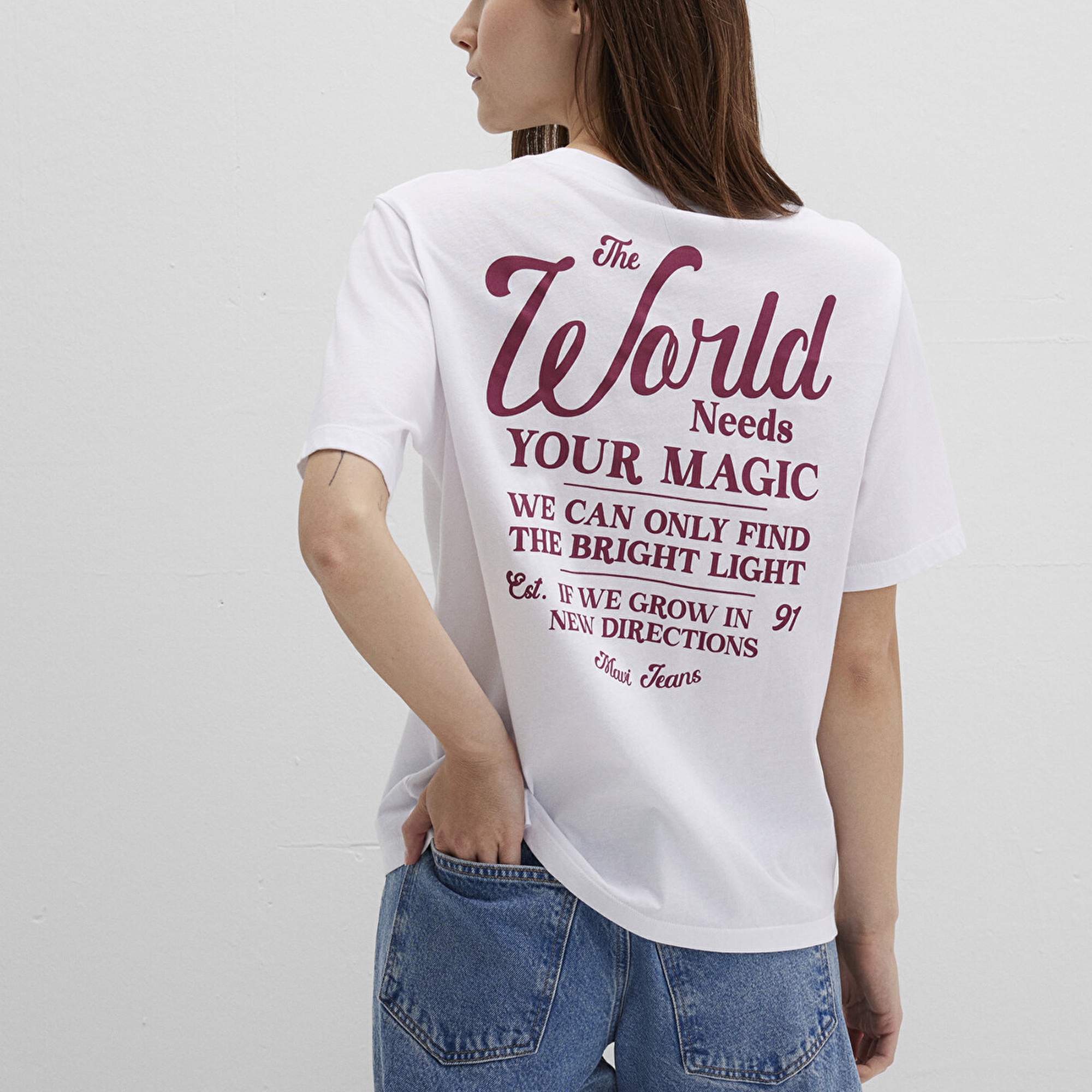 Mavi Baskılı Beyaz Tişört Regular Fit / Normal Kesim 1613486-620