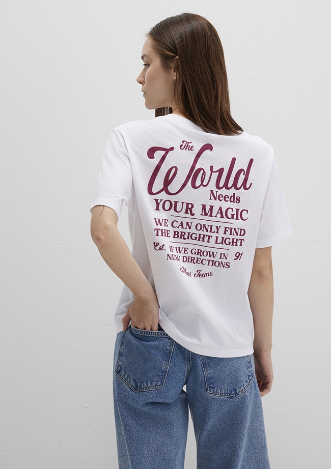  Mavi Baskılı Beyaz Tişört Regular Fit / Normal Kesim 1613486-620