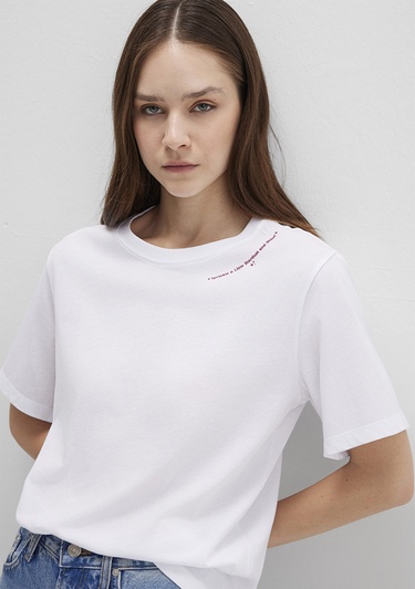  Mavi Baskılı Beyaz Tişört Regular Fit / Normal Kesim 1613486-620