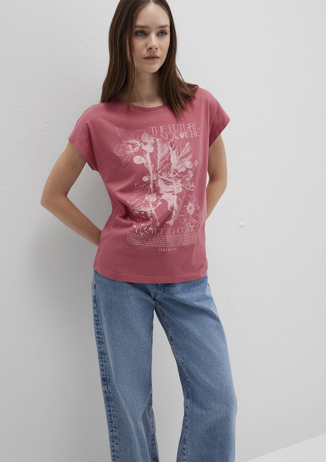  Mavi Çiçek Baskılı Pembe Tişört Regular Fit / Normal Kesim 1613480-71104