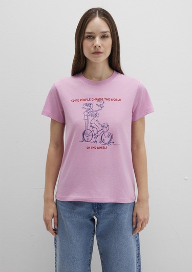  Mavi Bisiklet Baskılı Pembe Tişört Semi Slim Fit / Yarı Dar Kesim 1613465-71031