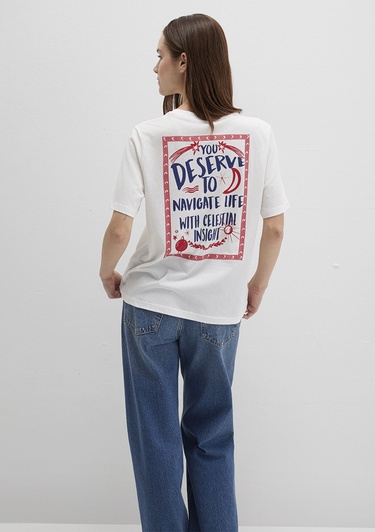 Mavi Gezegen Baksılı Beyaz Tişört Regular Fit / Normal Kesim 1613522-70057