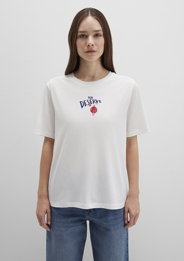  Mavi Gezegen Baksılı Beyaz Tişört Regular Fit / Normal Kesim 1613522-70057