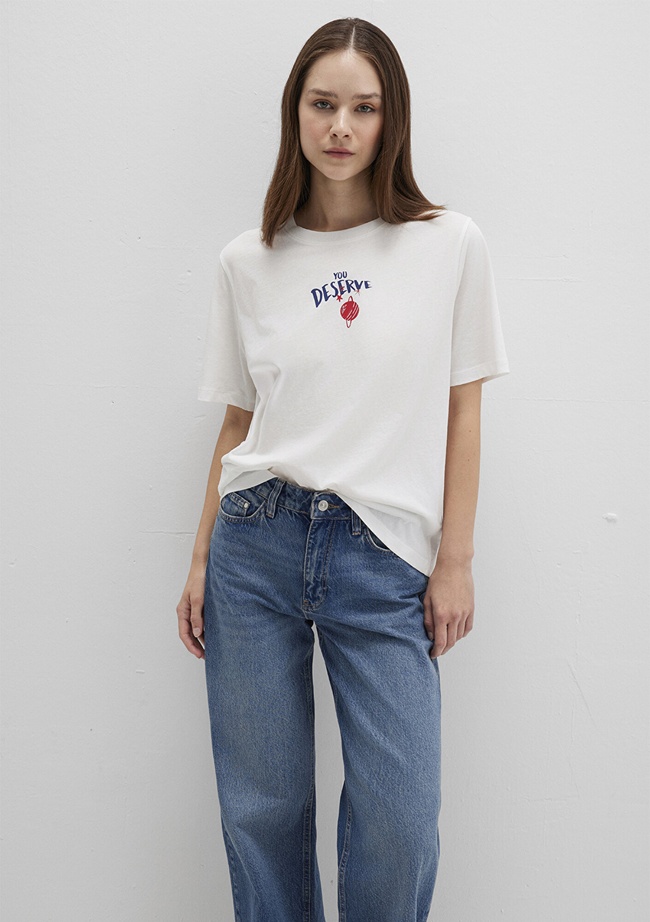  Mavi Gezegen Baksılı Beyaz Tişört Regular Fit / Normal Kesim 1613522-70057