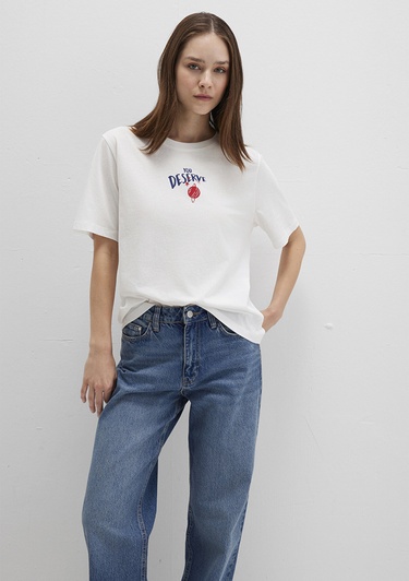  Mavi Gezegen Baksılı Beyaz Tişört Regular Fit / Normal Kesim 1613522-70057