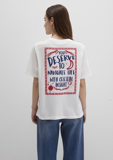  Mavi Gezegen Baksılı Beyaz Tişört Regular Fit / Normal Kesim 1613522-70057