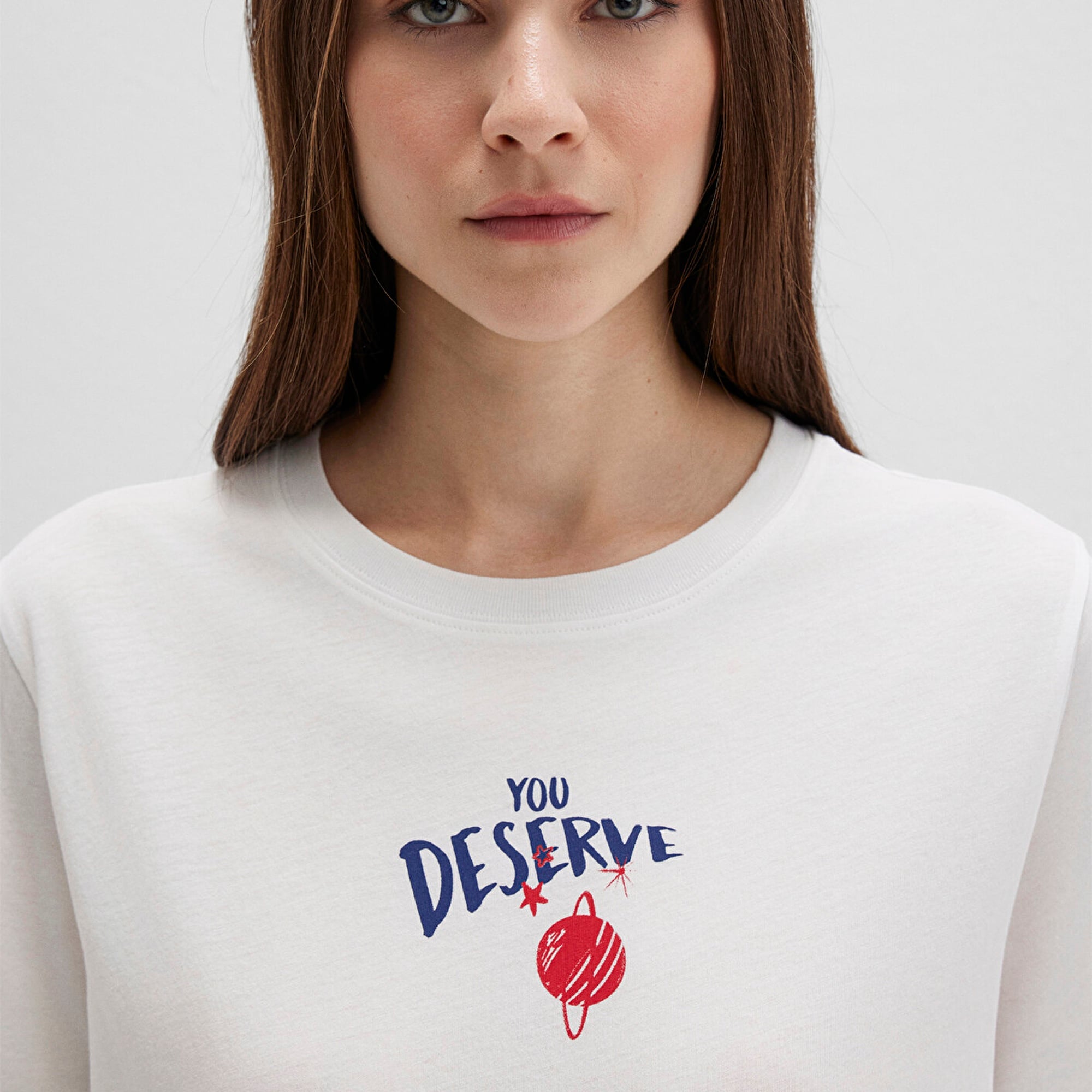 Mavi Gezegen Baksılı Beyaz Tişört Regular Fit / Normal Kesim 1613522-70057