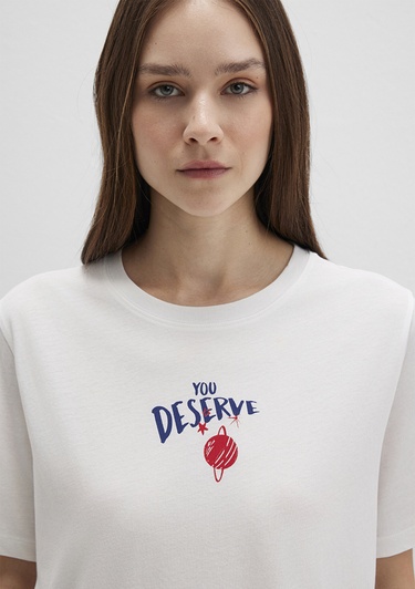  Mavi Gezegen Baksılı Beyaz Tişört Regular Fit / Normal Kesim 1613522-70057