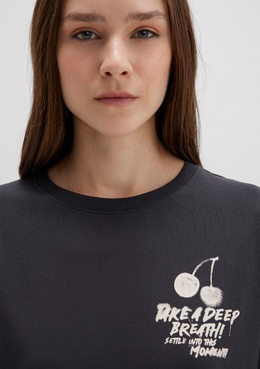  Mavi Baskılı Antrasit Tişört Regular Fit / Normal Kesim 1613484-70087