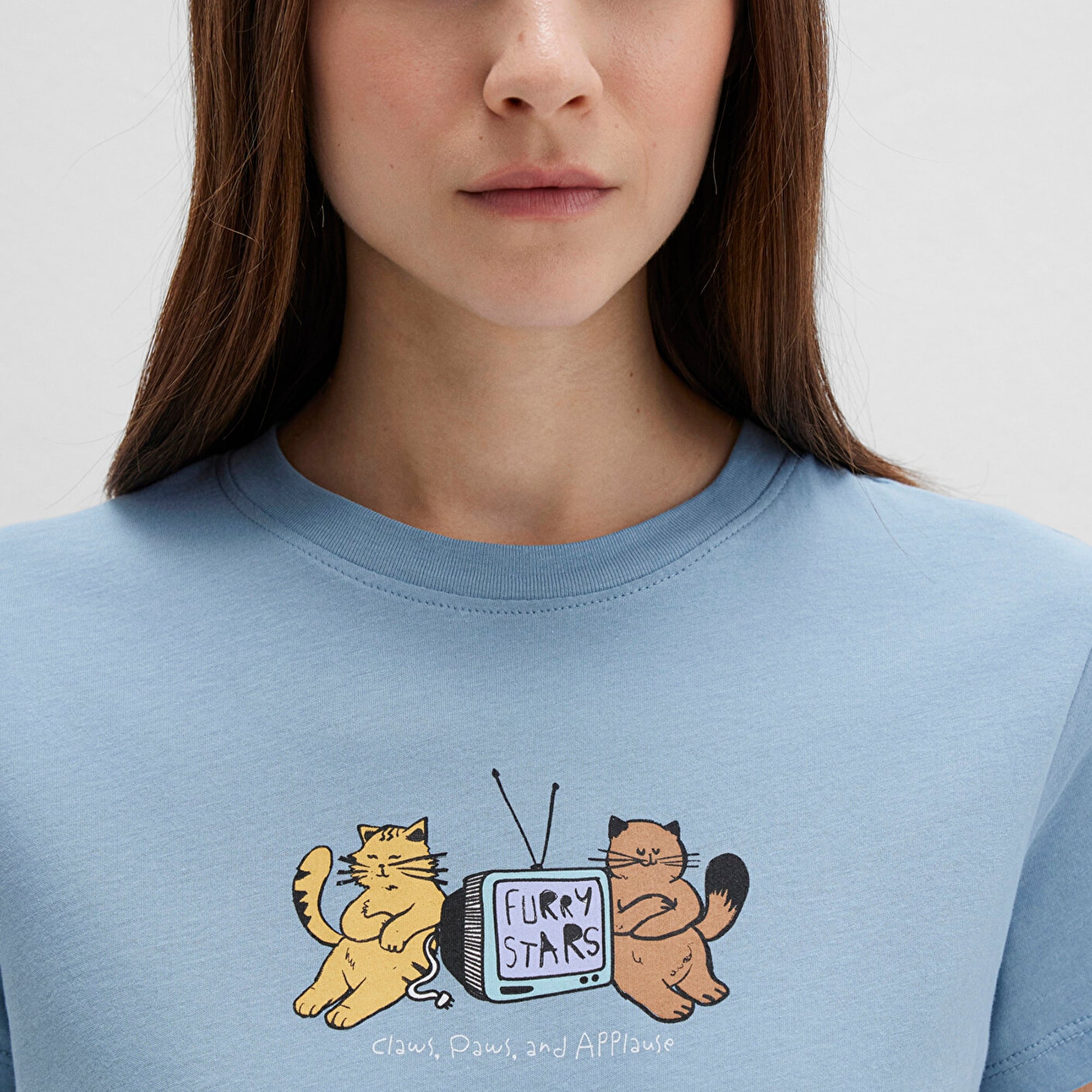 Mavi Kedi Baskılı Mavi Tişört Semi Slim Fit / Yarı Dar Kesim 1613472-88024