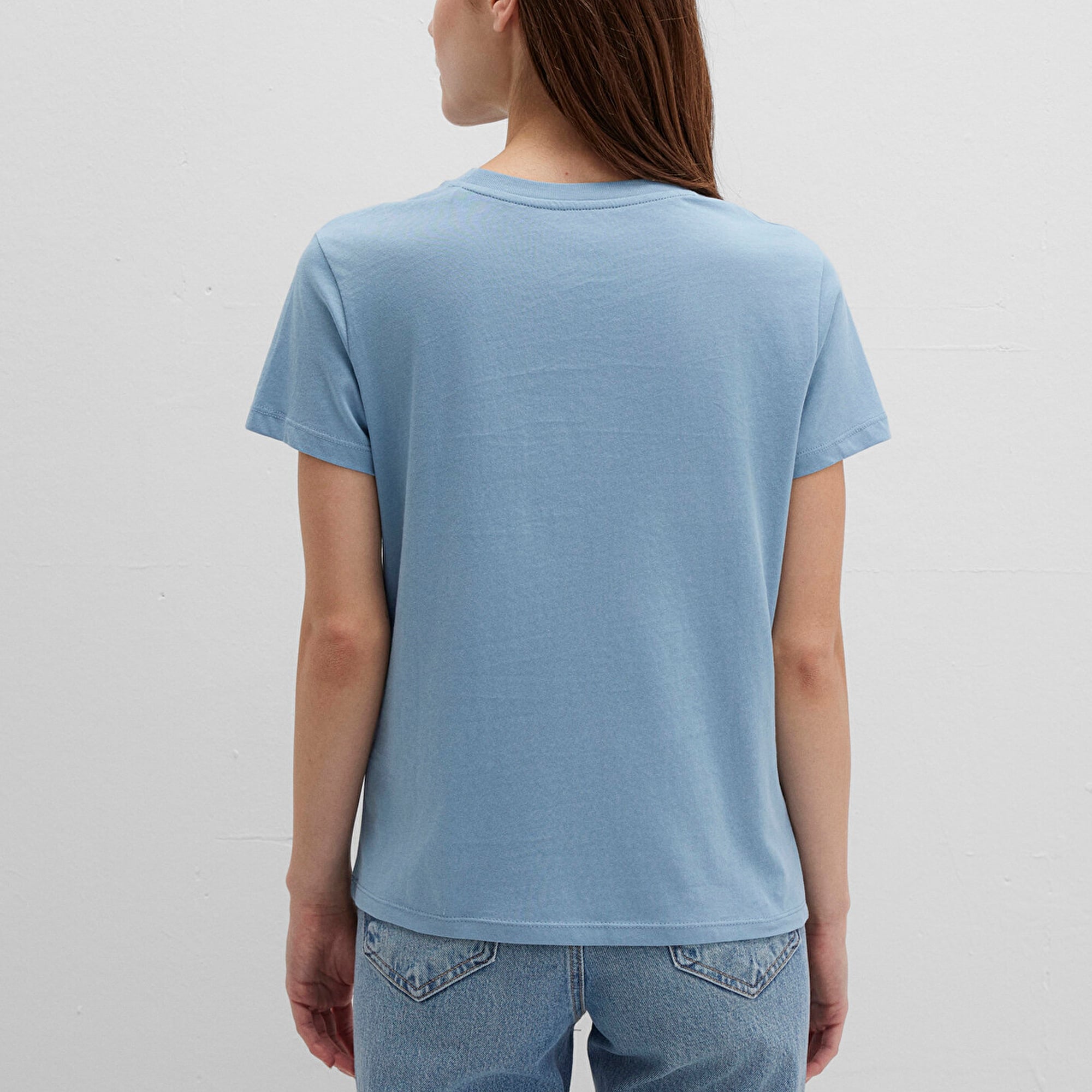 Mavi Kedi Baskılı Mavi Tişört Semi Slim Fit / Yarı Dar Kesim 1613472-88024